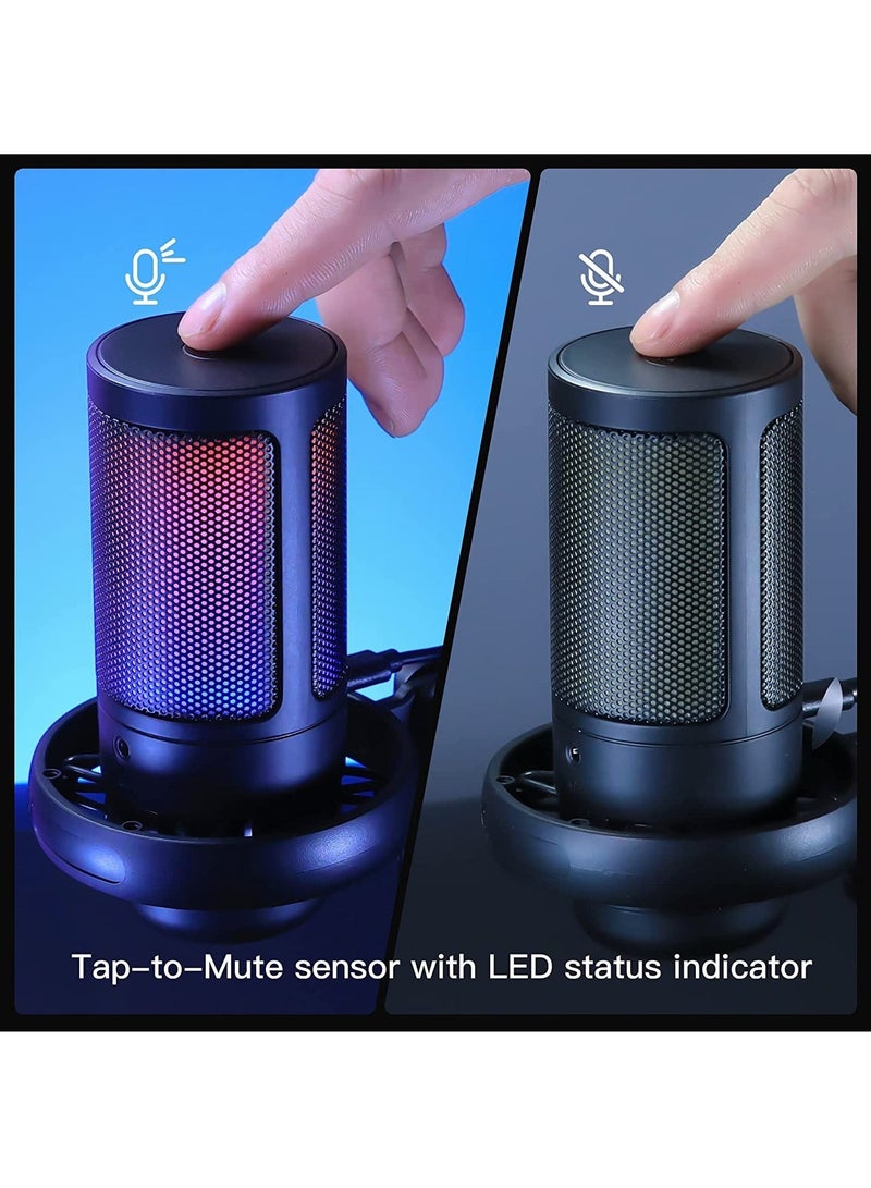 المحاكم USB Microphone for PC Computer Gaming Mic for PS4 PS5 Mac Condenser Mic with Quick Mute RGB Light Pop Filter Shock Mount Gain knob Monitoring Jack - Image 3