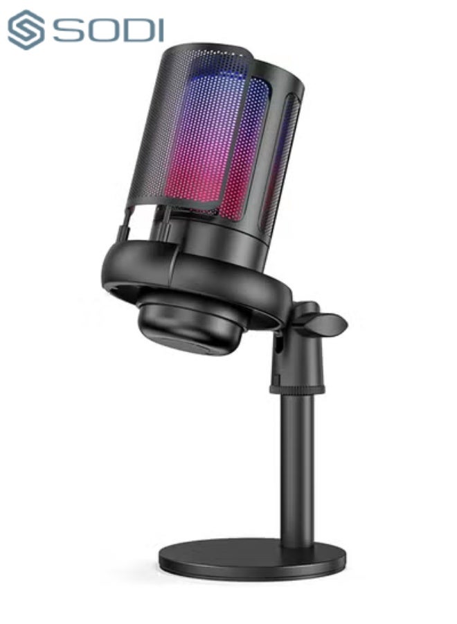 المحاكم USB Microphone for PC Computer Gaming Mic for PS4 PS5 Mac Condenser Mic with Quick Mute RGB Light Pop Filter Shock Mount Gain knob Monitoring Jack - Image 1