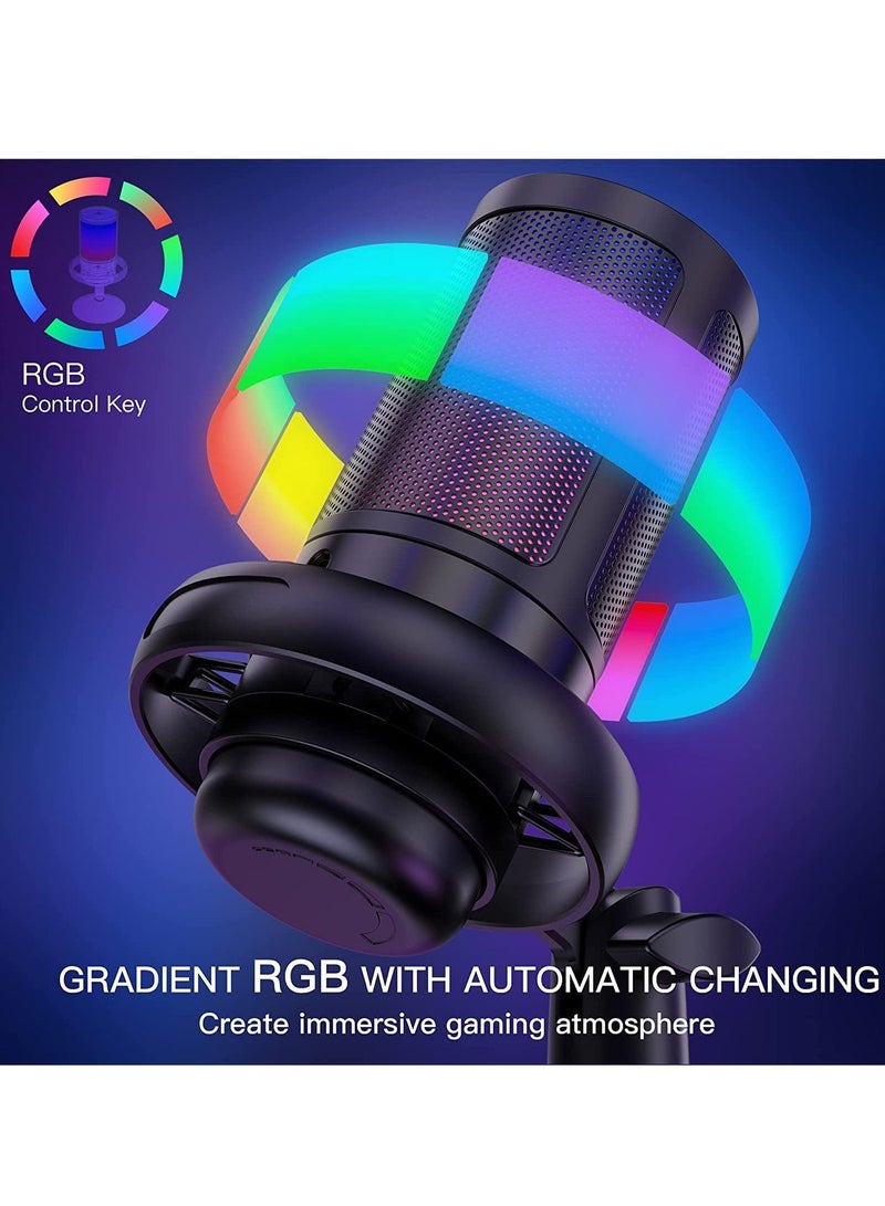 المحاكم USB Microphone for PC Computer Gaming Mic for PS4 PS5 Mac Condenser Mic with Quick Mute RGB Light Pop Filter Shock Mount Gain knob Monitoring Jack - Image 2