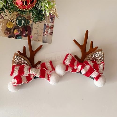 TLISMI Christmas Reindeer Antler Hair Clip for Girls & Women – Cute Holiday Hair Accessory with Soft Glitter Ears, Festive Red & White Knit Bow, and Pom-Pom Balls for Holiday Parties, School Events - Image 4