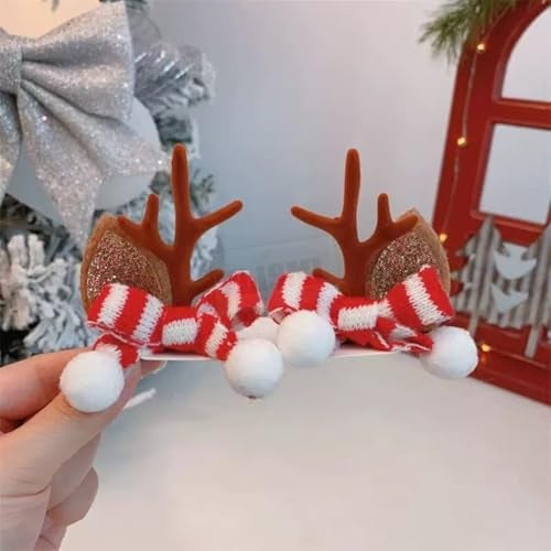 TLISMI Christmas Reindeer Antler Hair Clip for Girls & Women – Cute Holiday Hair Accessory with Soft Glitter Ears, Festive Red & White Knit Bow, and Pom-Pom Balls for Holiday Parties, School Events - Image 3