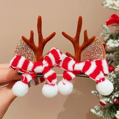 TLISMI Christmas Reindeer Antler Hair Clip for Girls & Women – Cute Holiday Hair Accessory with Soft Glitter Ears, Festive Red & White Knit Bow, and Pom-Pom Balls for Holiday Parties, School Events - Image 5