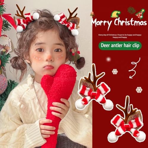 TLISMI Christmas Reindeer Antler Hair Clip for Girls & Women – Cute Holiday Hair Accessory with Soft Glitter Ears, Festive Red & White Knit Bow, and Pom-Pom Balls for Holiday Parties, School Events - Image 2