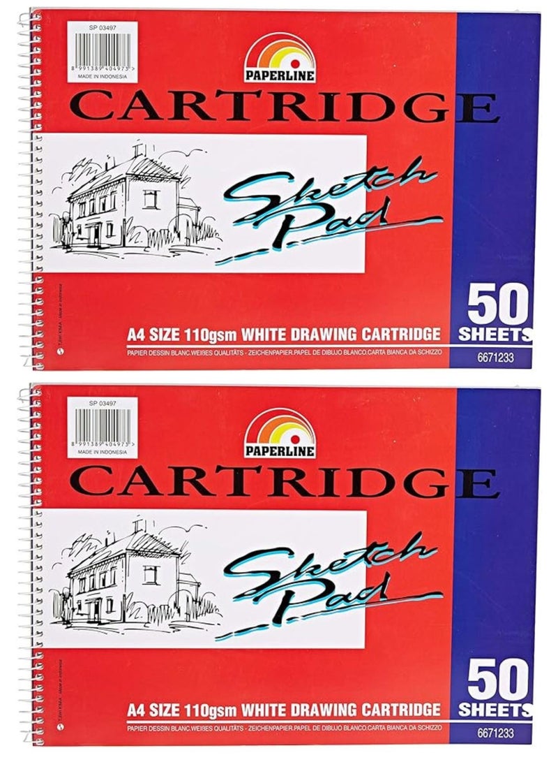 paperline A4 Size Cartridge Sketch Pad 50 Sheets White Pack Of 2 - Image 1