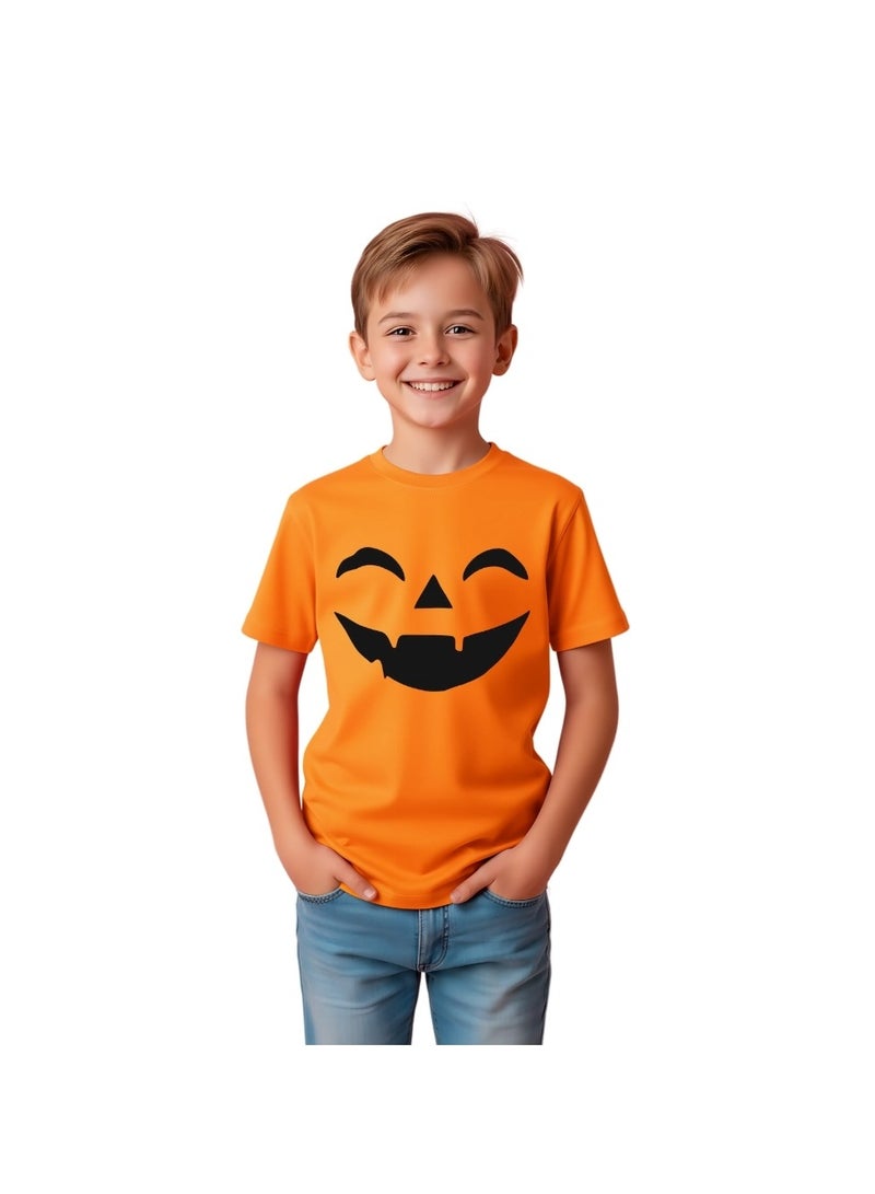 برينت شوب فور مي تي شيرت برتقالي للأطفال لعيد الهالوين - تي شيرت للجنسين برقبة دائرية وأكمام قصيرة مصنوع من القطن بنسبة 100% - ملابس كاجوال أنيقة وجيدة التهوية للأولاد والبنات - Image 1