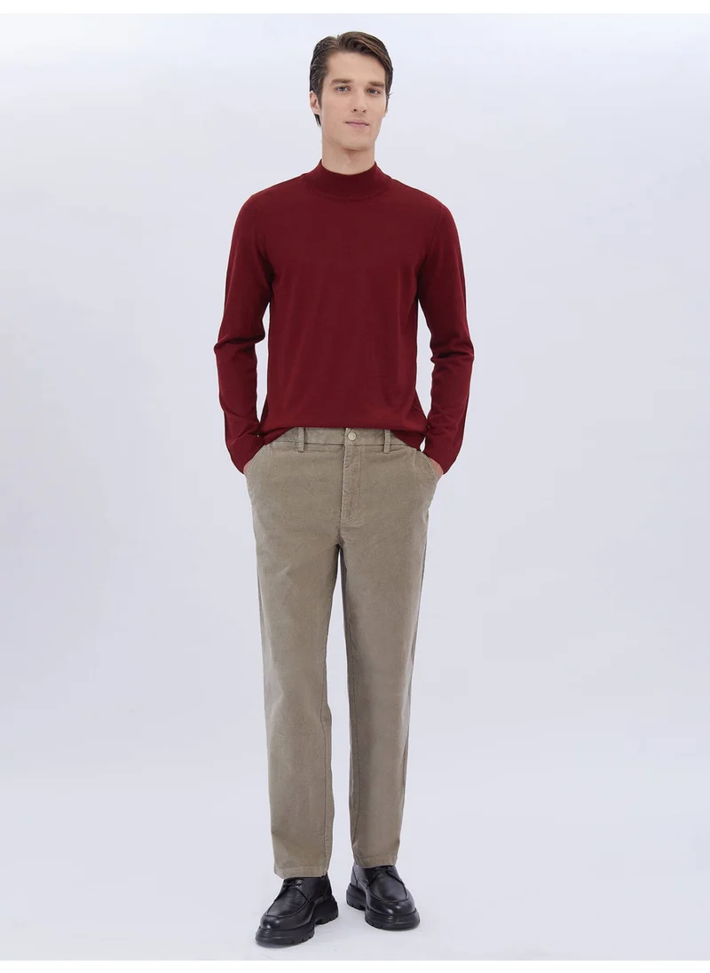 Kip Red Half Turtleneck Plain Knit Wool Blend Sweater