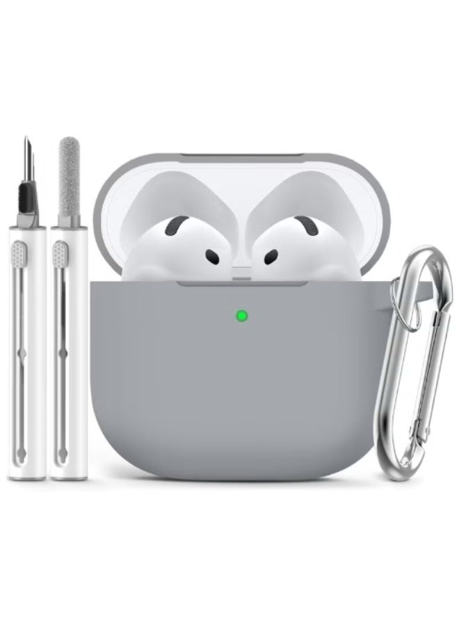 Soft Silicone Protective Case Cover for AirPods 4 with Cleaner Kit and Keychain(Grey) - Image 1