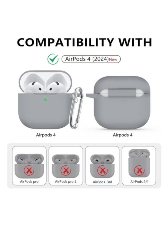Soft Silicone Protective Case Cover for AirPods 4 with Cleaner Kit and Keychain(Grey) - Image 2