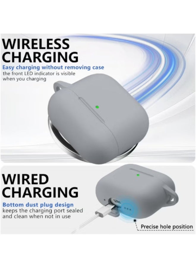 Soft Silicone Protective Case Cover for AirPods 4 with Cleaner Kit and Keychain(Grey) - Image 5