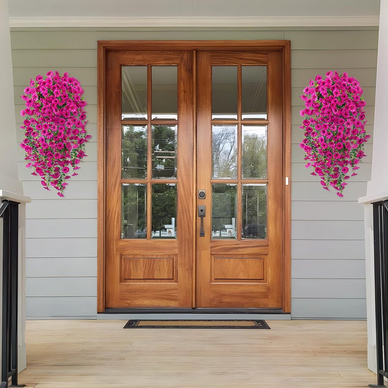 Hrobek Artificial Hanging Flowers for Outdoor, 2pcs Fake Plants Long Vine Morning Glory Eucalyptus, UV Resistant Realistic Faux Greenery Indoor Outside Patio Porch Garden Spring Summer Decor, Light Purple - Image 4