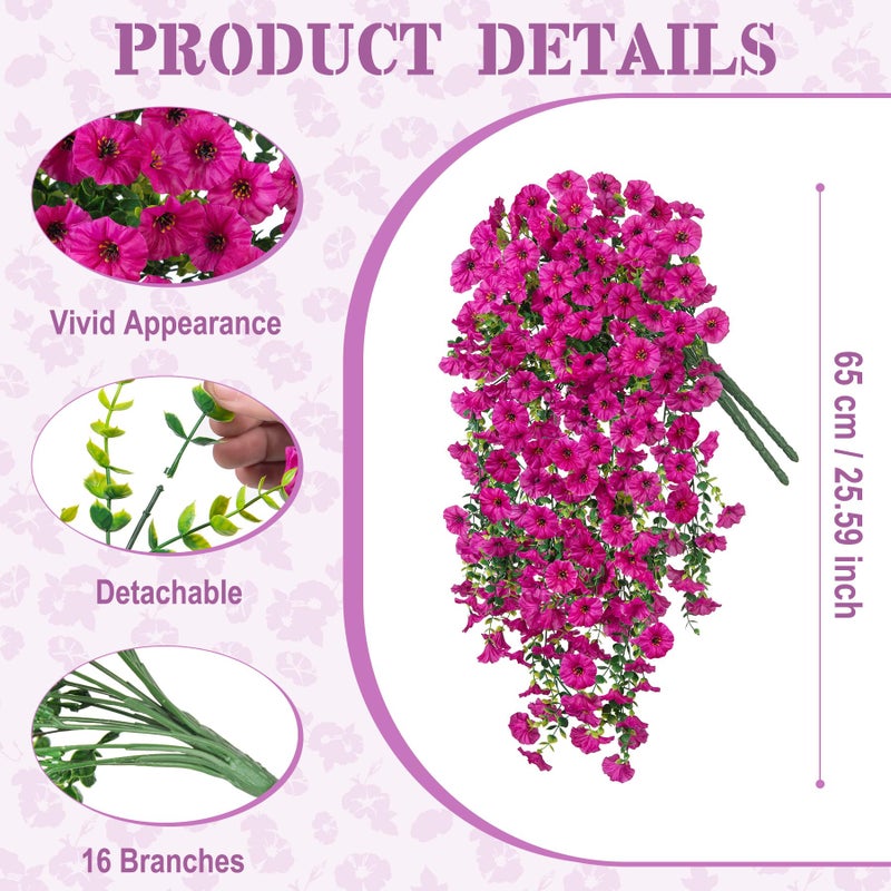 Hrobek Artificial Hanging Flowers for Outdoor, 2pcs Fake Plants Long Vine Morning Glory Eucalyptus, UV Resistant Realistic Faux Greenery Indoor Outside Patio Porch Garden Spring Summer Decor, Light Purple - Image 2