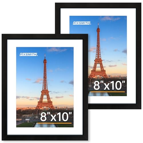 FIXSMITH إطار صور FIXSMITH 8x10 مجموعة من 2، إطار صور مع زجاج أكريليك عالي الدقة، عرض صور 5x7 مع إطار أو 8x10 بدون إطار، إطارات صور متعددة للعرض على الطاولة أو الحائط، أسود - Image 1