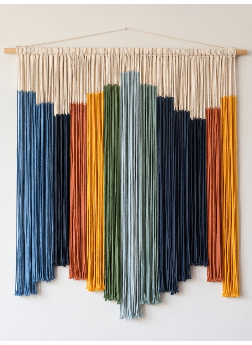 Large Handmade Macrame Wall Hanging with Geometric Layered Design and Modern Coordinated Colors for a Bold Artistic Wall Accent – 100 × 110 cm