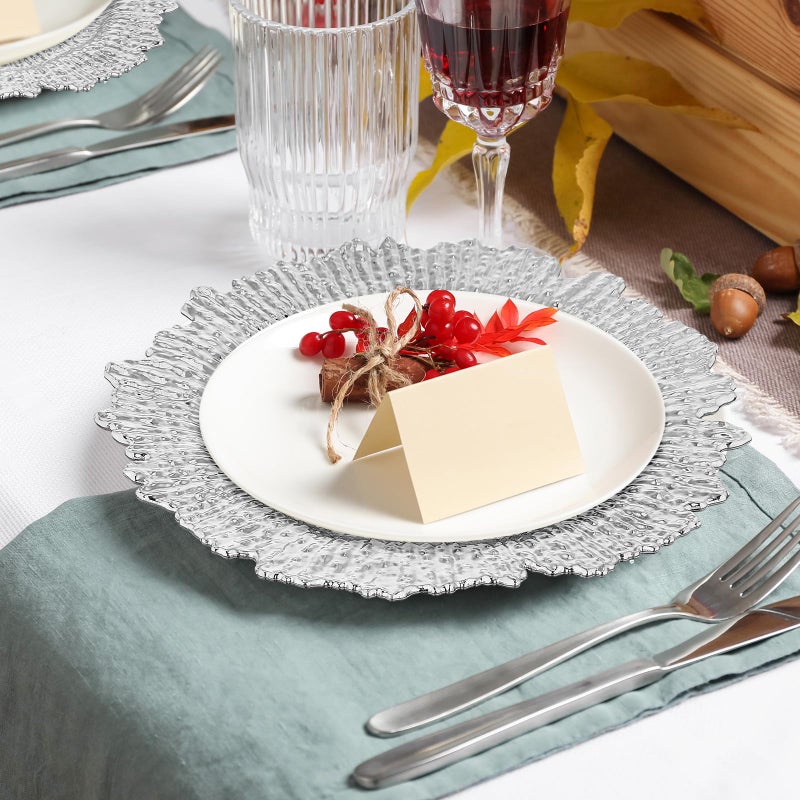Yinder 32 Pack Charger Plates Set Reef Chargers for Dinner Table Serving Tray Floral Plastic Decorative Plates for Table Setting Wedding Party, 13 Inch(Silver) - Image 5