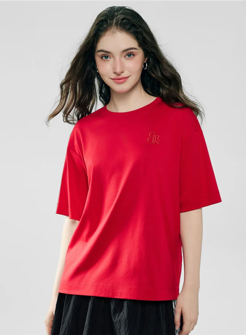 جيوردانو Women’s Embroidered Cotton Liquid Touch Tee