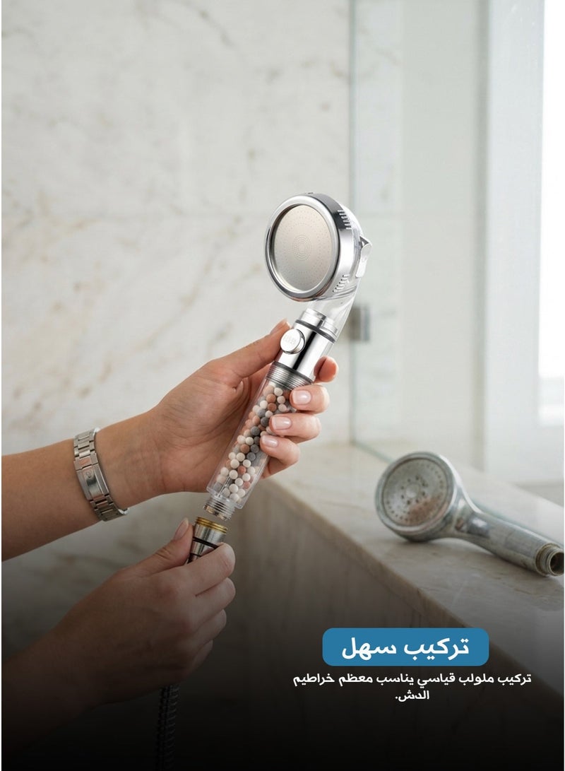 Negative Ions High-Pressure Shower Head – 3-Speed with On/Off Switch & PP Cotton Filter - Image 2