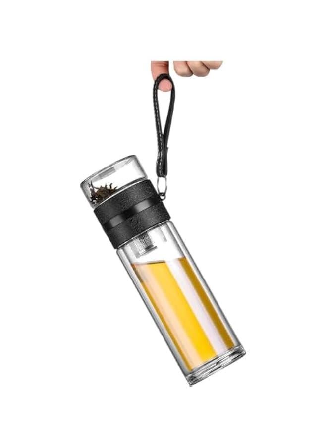 TRASSLE 450ML Double Wall High Borosilicate Glass Water Bottle,Tea and Water Separation Tea Bottle,Mug Cup with Tea Infuser,Travel Mug with Strainer,Portable Travel Glass Tea Infuse  - Image 2