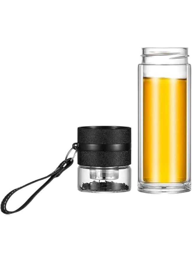TRASSLE 450ML Double Wall High Borosilicate Glass Water Bottle,Tea and Water Separation Tea Bottle,Mug Cup with Tea Infuser,Travel Mug with Strainer,Portable Travel Glass Tea Infuse  - Image 3