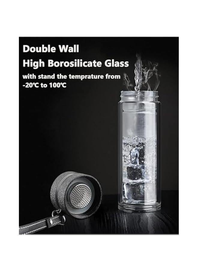 TRASSLE 450ML Double Wall High Borosilicate Glass Water Bottle,Tea and Water Separation Tea Bottle,Mug Cup with Tea Infuser,Travel Mug with Strainer,Portable Travel Glass Tea Infuse  - Image 5