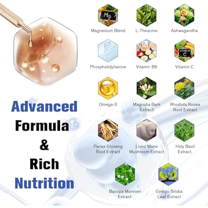 Totaria cortisol Supplement Liquid Drops Hormone Balance for Women Men with Magnesium Complex,Ashwagandha,Rhodiola Rosea,L Theanine,Phosphatidylserine Supplements Mood, Focus, Sleep Support 2 FL.OZ - Image 2