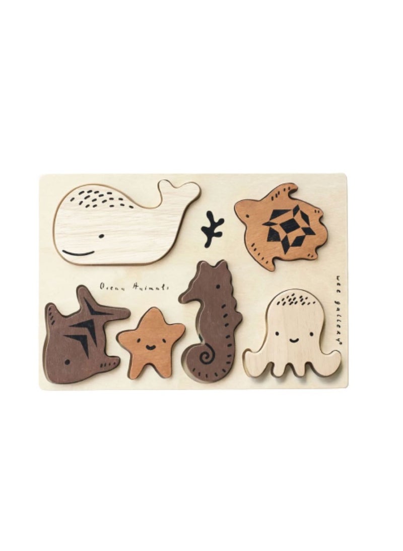 Wee Gallery Wooden Tray Puzzle Woodland Ocean Animals- Montessori Toys for Early Learning & Fine Motor Skill Development - Sustainable Educational Toys for Kids, Toddler… - Image 1