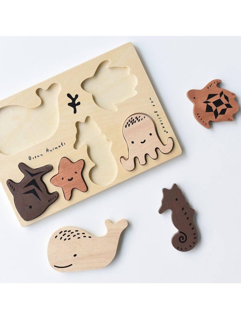 Wee Gallery Wooden Tray Puzzle Woodland Ocean Animals- Montessori Toys for Early Learning & Fine Motor Skill Development - Sustainable Educational Toys for Kids, Toddler… - Image 3