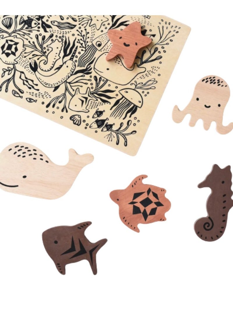 Wee Gallery Wooden Tray Puzzle Woodland Ocean Animals- Montessori Toys for Early Learning & Fine Motor Skill Development - Sustainable Educational Toys for Kids, Toddler… - Image 2