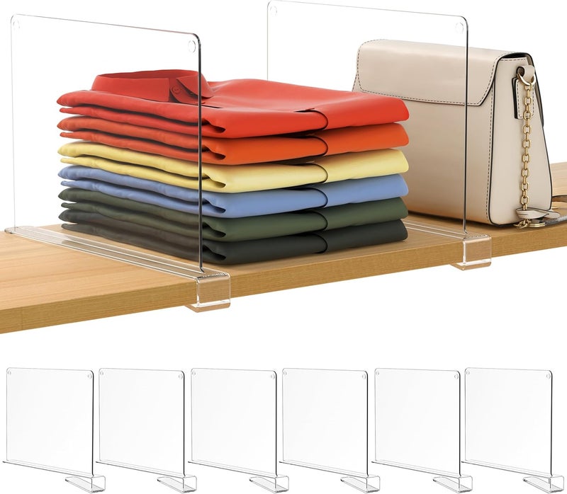 Acrylic Handbag Organizer - 6 Pack Clear Shelf Dividers for Closet Organization - Image 1