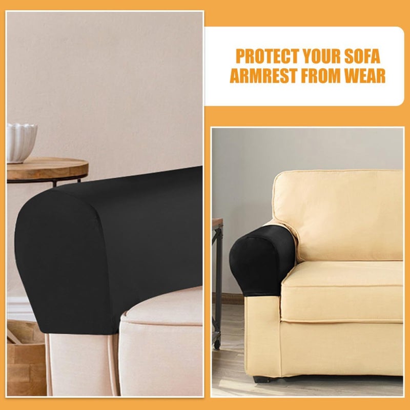 Sofa Armrest Protector Covers, 1 Pair Black High Elastic Waterproof Pu Leather Couch Arm Slipcovers, Universal Fit for Home Sofa Armrest Protection - Image 4