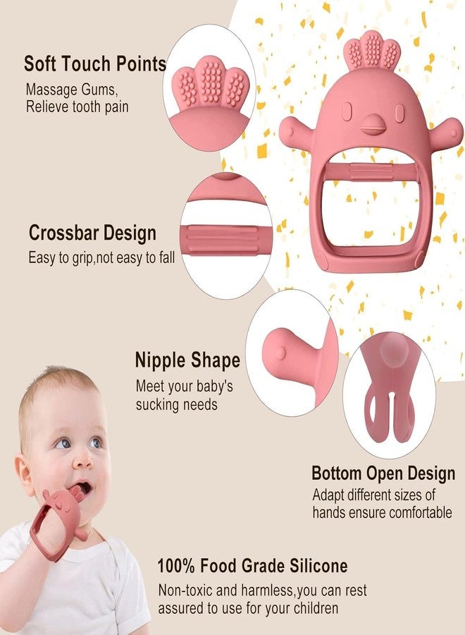 SADRUCHI Silicone & Wooden Baby Teether for 3+ Months, BPA-Free Food Grade Teething Toy with Wooden Ring, Soft Gum Soothing Chew Toy for Infants, Newborn Babies Boys & Girls (Baby Teether (Pink)) - Image 3