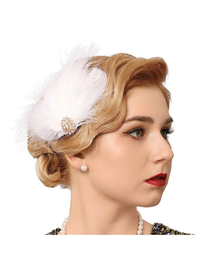 GENBREE Enbree 1920S Flapper Headband White Feather Hair Clip Rhinestone Gatsby Headpiece Prom Party Hair Accessories For Women And Girls (Pattern 1)  - Image 5
