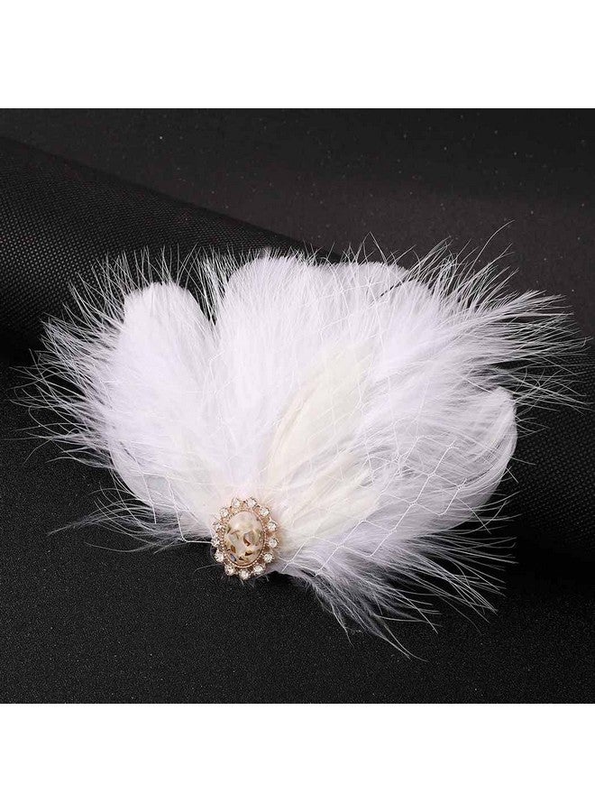 GENBREE Enbree 1920S Flapper Headband White Feather Hair Clip Rhinestone Gatsby Headpiece Prom Party Hair Accessories For Women And Girls (Pattern 1)  - Image 3