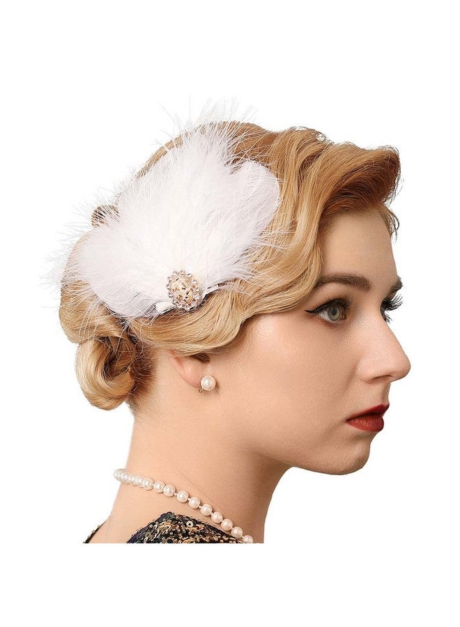 GENBREE Enbree 1920S Flapper Headband White Feather Hair Clip Rhinestone Gatsby Headpiece Prom Party Hair Accessories For Women And Girls (Pattern 1)  - Image 2