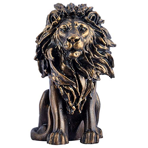 DEQUERA Lion Statue Figurine Idol for Home Decoration, Color : (Golden) - Image 2