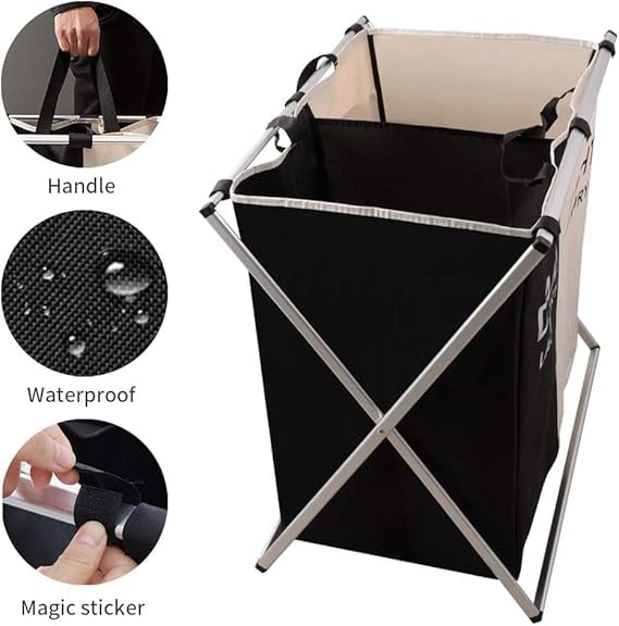 Jolfay Laundry Basket 2 Section Hamper Washing Storage Basket Bag Folding Hamper Waterproof Compartments Dirty Clothes Bag Clothes Sorter and Handle for Bathroom Bedroom - Image 5