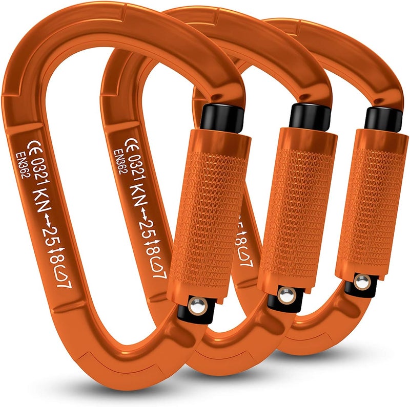 FVW Auto Locking Rock Climbing Carabiner Clips, UIAA Certified Professional 25KN (5620 lbs) Heavy Duty Caribeaners for Rappelling Swing Rescue & Gym etc,Large Carabiners,D-Shaped - Image 1