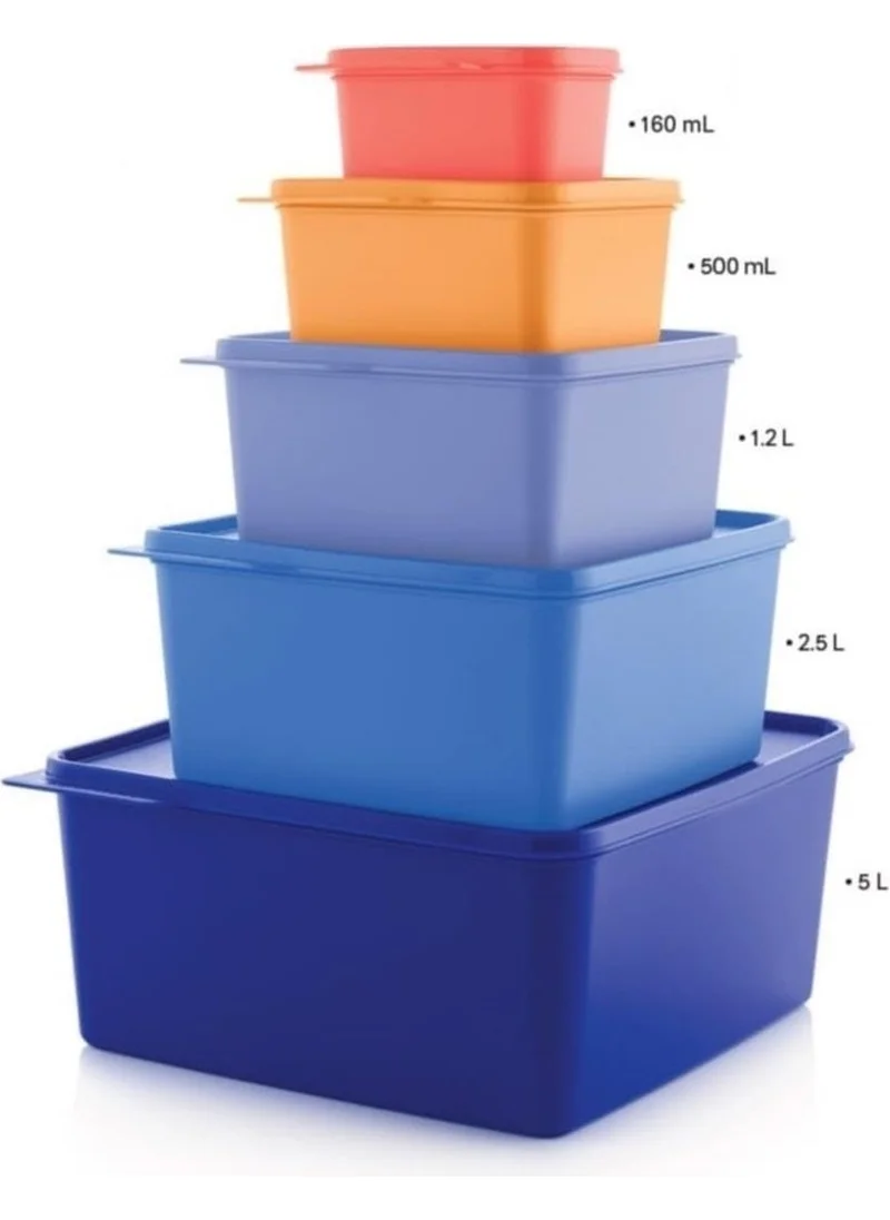 تابروير Square Storage Container 5-Piece Multi-Purpose Box Colorful