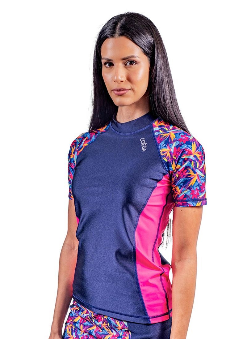 COEGA SUNWEAR COEGA Ladies Rashguard Short Sleeve - Blue Teal Tropical - Image 1
