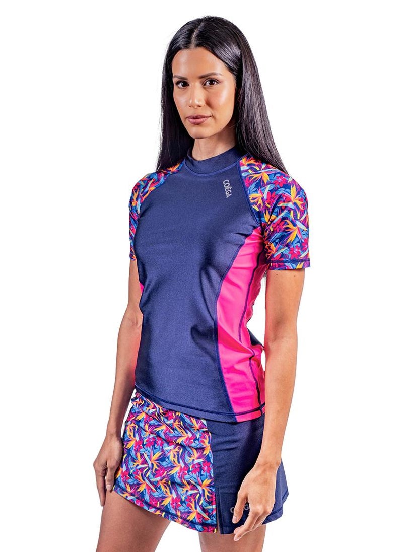COEGA SUNWEAR COEGA Ladies Rashguard Short Sleeve - Blue Teal Tropical - Image 4