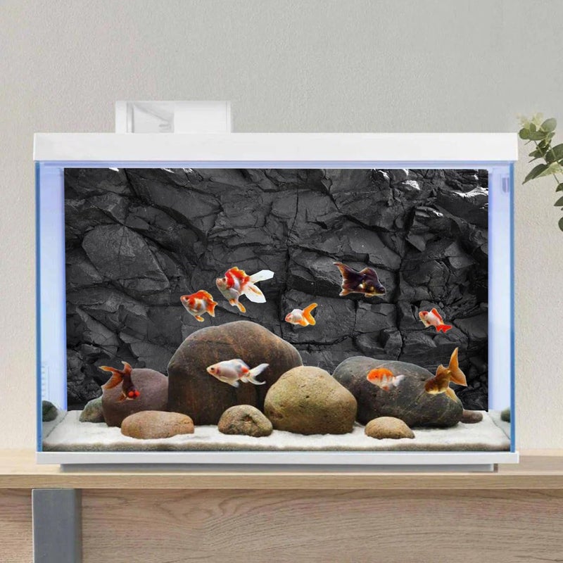 AWERT 36x18 inches Stone Aquarium Background Black Rock Fish Tank Background Rocky Terrarium Background Vinyl - Image 4