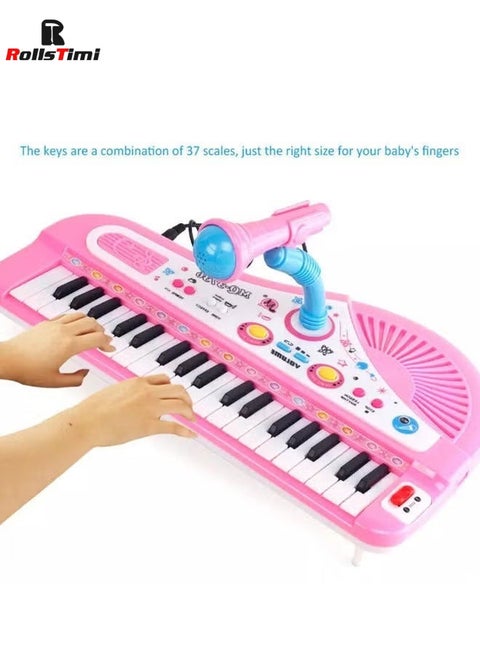 Kids Piano Keyboard, Musical Learning Educational Toy for Beginners 37 Keys Portable Piano Electronic Keyboard with Microphone