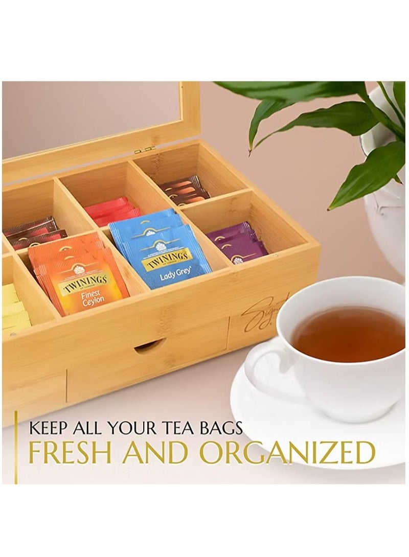 بيوينتي صندوق شاي من الخيزران، منظم تخزين مع 8 أقسام وسحّاب، صندوق تنظيم الشاي للأكياس والشاي المفتوح - Image 3