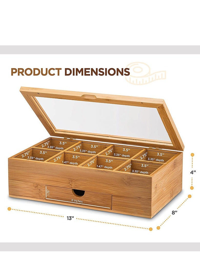 بيوينتي صندوق شاي من الخيزران، منظم تخزين مع 8 أقسام وسحّاب، صندوق تنظيم الشاي للأكياس والشاي المفتوح - Image 5