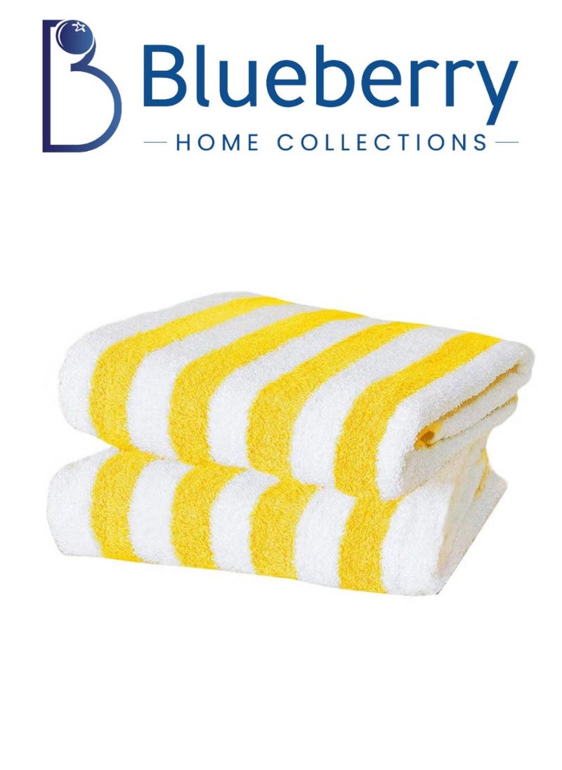 Blueberry عبوة من اثنين - منشفة شاطئ مخططة 100% قطن (90x180 سم) باللونين الأصفر والأبيض - Image 1