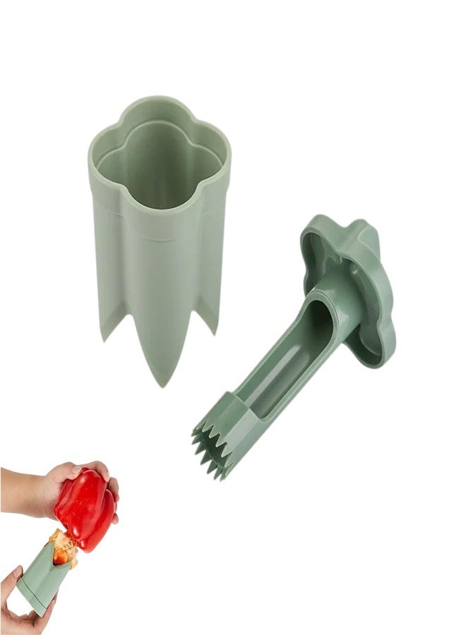 Peenbbop 2 in 1 Bell Pepper Seed Remover & Corer Tool, Multifunctional Vegetable Fruit Cutter for Removing Cores & Seeds in Kitchen, Home, Camping - Image 1