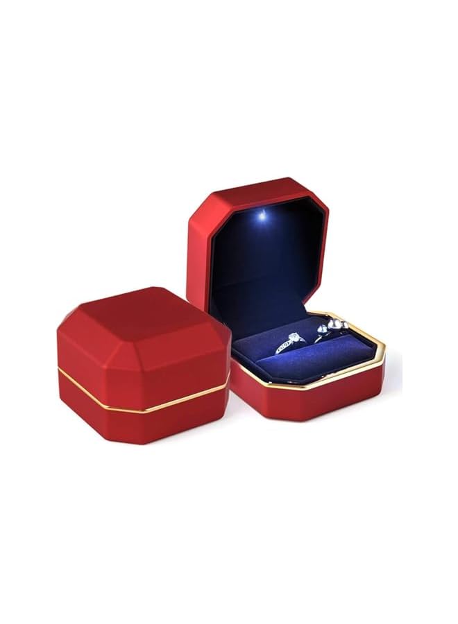 The Bros (Ring Box, Red) - Deluxe Ring Box, Square Velvet Wedding Ring Box Jewelry Gift Box, Suitable for Proposal and Engagement Weddings, Red  - Image 2