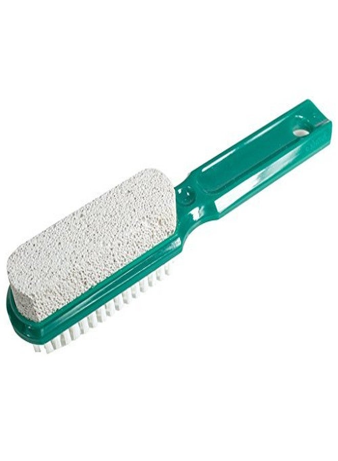 Two Sided Foot Scrubber with Handle: Pumice Stone Smoother & Bristle Brush Foot Exfoliator (Green)