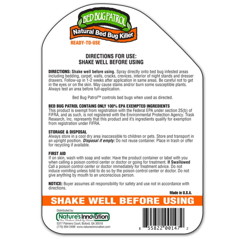 Bed Bug Patrol Bed Bug Patrol Natural Bed Bug Killer Spray, 24oz (1 Pack) - Child & Pet Friendly, Non-Toxic, Suitable for Home, Office, Vehicles, Mattresses & Furniture - Bug Spray Bed Bug Spray - Bug Bye - Image 3