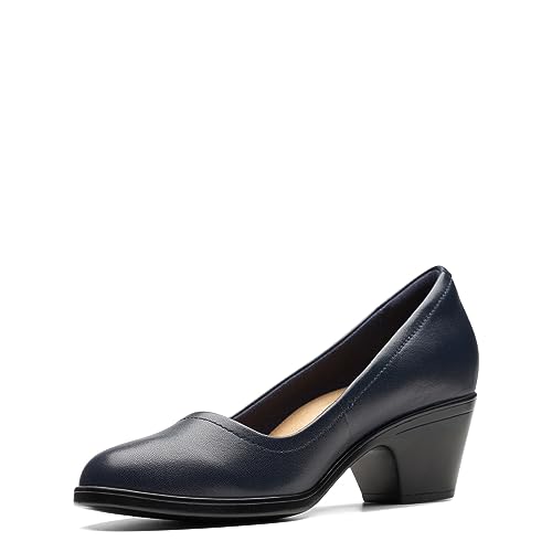 Clarks Women's Emily2 Ruby Pump, Navy Leather, 11 Wide - Image 5