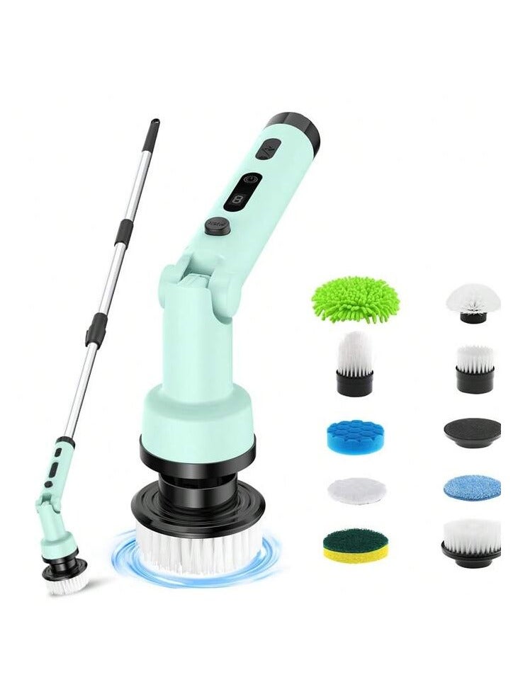Multi-purpose household electric cleaner brush, 2 speed, angle adjustable cleaning brush, wirelessly charged rotary cleaning brush, retractable handle, suitable for kitchen and floor, bathroom, wall, car, With 9 interchangeable brush heads. - Image 1